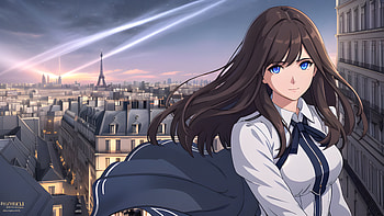A girl on a top of a roof, AI Art, Anime, girl, anime girl HD wallpaper
