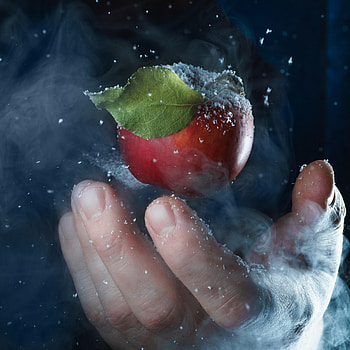 Food, Apple, Snow, Hand, Steam HD phone wallpaper