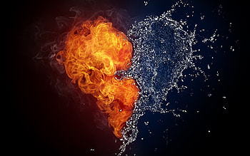 Fire Water Heart Art, digital-art, aritst, fire, water, heart, love HD wallpaper