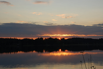 Sunset by the lake, landscape, water, lake, sunset HD wallpaper