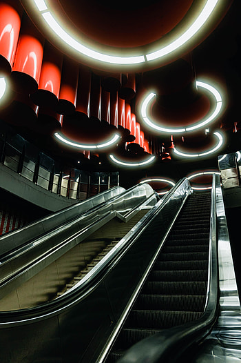 Miscellanea, Miscellaneous, Neon, Ladder, Stairs, Steps, Rear, Escalator HD phone wallpaper