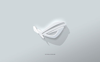ROG logo, white background, ROG 3d logo, 3d art, ROG, 3d IBM emblem, Republic of Gamers HD wallpaper