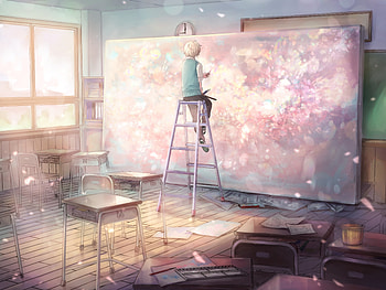 Classroom, painting, anime HD wallpaper