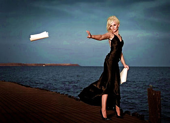 LOST LETTER, blue, wind, letter, black, lost, windy, woman, ocean HD wallpaper
