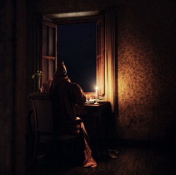 Monk, night, abstract, fantasy, monastery HD wallpaper