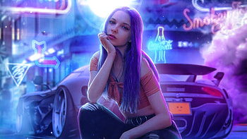 Cyber Girl With Cars, cyberpunk, neon, artist, artwork, digital-art, artstation HD wallpaper