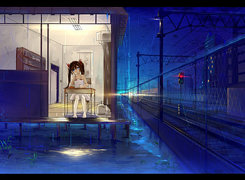 Silent Night, train station, girl, anime, study HD wallpaper