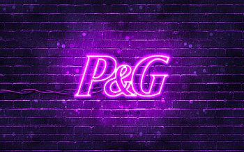 Procter and Gamble violet logo, , violet brickwall, Procter and Gamble logo, brands, Procter and Gamble neon logo, Procter and Gamble HD wallpaper