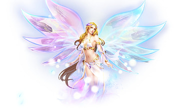 Angel, blue, wings, white, girl, pink, fantasy, game, luminos HD wallpaper