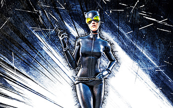 Catwoman, grunge art, Fortnite Battle Royale, Fortnite characters, blue abstract rays, Catwoman Skin, Fortnite, Catwoman Fortnite HD wallpaper