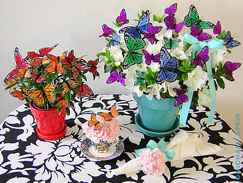 butterfly bush for Cherie, decoration, flower pots, butterfly, flowers, bush HD wallpaper
