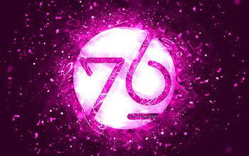 system76 purple logo, , purple neon lights, Linux, creative, purple abstract background, system76 logo, OS, system76 HD wallpaper