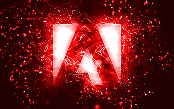Adobe red logo, , red neon lights, creative, red abstract background, Adobe logo, brands, Adobe HD wallpaper