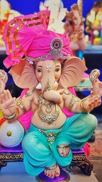 Ganesh , Beautiful, Pink Pheta, pink, pheta, ganpati murti HD phone wallpaper