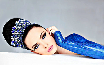 Diana Avdiu, blue, jewel, romanian, model, make-up, girl, woman HD wallpaper