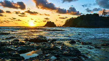 The rugged north coast of the Olympic Peninsula, sea, waves, washington, clouds, colors, sky, rocks, usa HD wallpaper