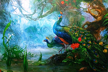 Birds in the Forest, birds, flowers, forest, tree HD wallpaper