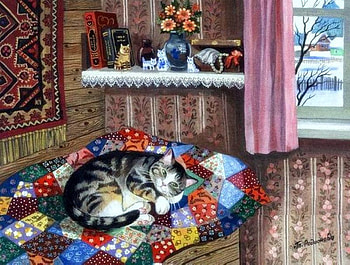 Nap time, kitten, painting, art, cat, pet, sleep HD wallpaper
