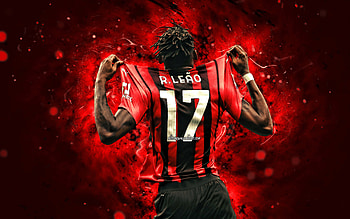 Rafael Leao, , back view, AC Milan, portuguese footballers, soccer, Serie A, Rossoneri, football, red neon lights, Milan FC, Rafael Leao Milan, Rafael Leao HD wallpaper