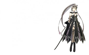 Anime Girl, white, black, grey, girl, beautiful, long hair, dress, beauty, anime, pretty, katana HD wallpaper