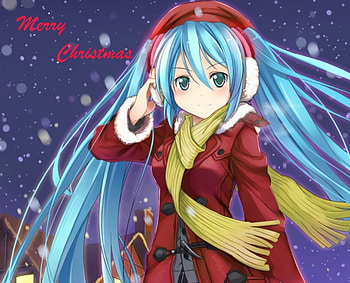 Miku X'mas, winter, cute, vocaloid, twin tails, long hair, miku, holiday, vocaloids, snow, twintails, female, merry christmas, blue eyes, hatsune miku, blue hair, girl, kawaii, anime girl, anime, aqua hair, christmas HD wallpaper