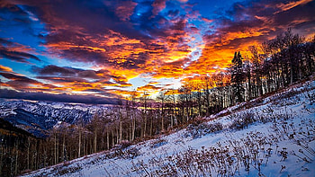 Beartrap Fork Winter Sunset, winter, snow, trees, colors, clouds, USA, landscape, Utah, sky HD wallpaper