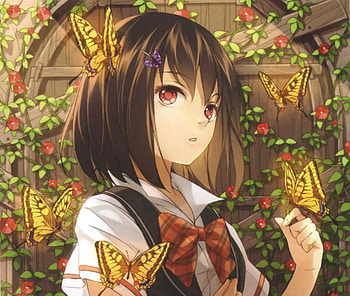 Buterfly, anime girl, red eyes, cute HD wallpaper