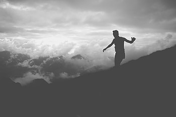 Mountains, Clouds, Silhouette, Bw, Chb, Human, Person HD wallpaper