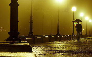 Rain, Miscellanea, Miscellaneous, Road, Bridge, Evening, Mainly Cloudy, Overcast HD wallpaper