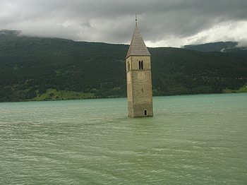 Campanile, torre, lago, sommerso HD wallpaper