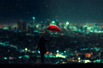 Catching The Rain, rain, umbrella, artist, artwork, digital-art, graphy, deviantart HD wallpaper