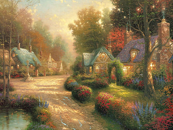 Garden, nature, flowers, houses, lake HD wallpaper