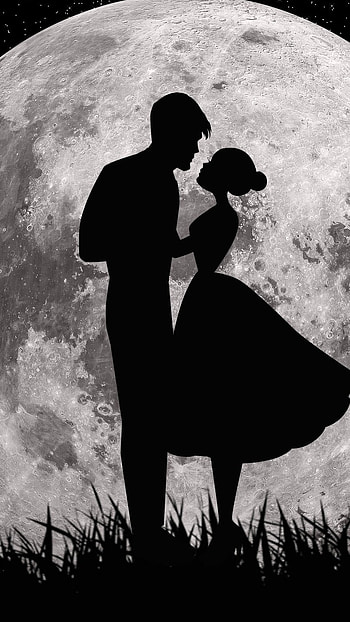 Lovers Moon, Black And White, Couple HD phone wallpaper