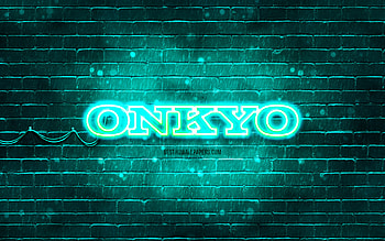 Onkyo turquoise logo, , turquoise brickwall, Onkyo logo, brands, Onkyo neon logo, Onkyo HD wallpaper