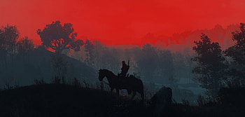 The Witcher 3, Geralt, sunset, silhouette HD wallpaper