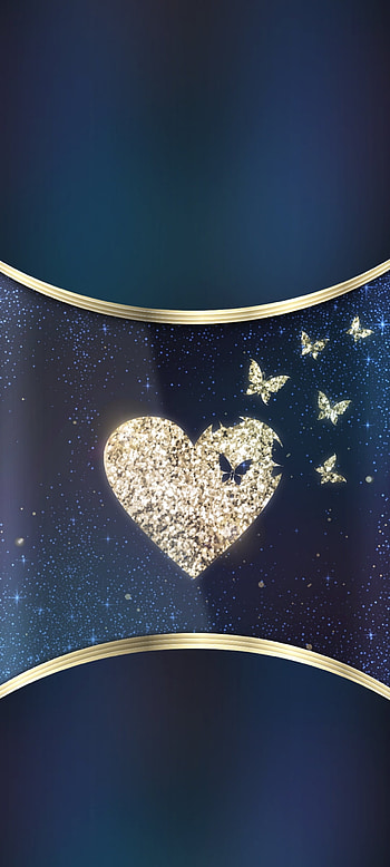 Butterfly Heart, gold, love, electric blue, pastel, dark, metal, luxury, valentine HD phone wallpaper