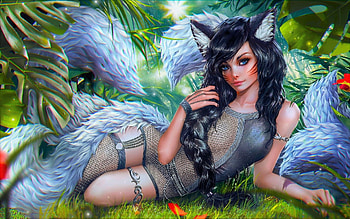 Fantasy Cat girl, Cat, girl, art, Fantasy HD wallpaper