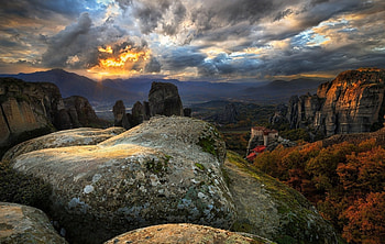 Mountaintop Monastery in Greece, Scenery, Rocks, Greece, Architecture, Mountains, Nature, Religious, Monasteries, Clouds, Sky HD wallpaper