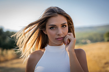 Woman, blonde, depth of field, beautiful HD wallpaper