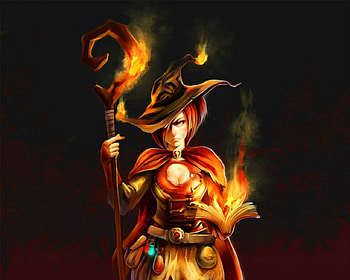 Fantasy girl, book, fantasy, art, fire, woman HD wallpaper
