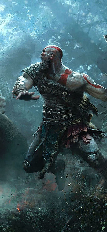 Kratos , and options, Epic gaming backgrounds, Gaming art HD phone wallpaper