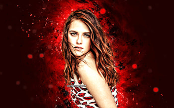 Kristen Stewart, , red neon lights, american actress, creative, american celebrity, Kristen Jaymes Stewart, Hollywood, Kristen Stewart HD wallpaper