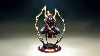 Iron Spider Man Holding Captain America Shield, spiderman, superheroes, artwork, art, digital-art, deviantart HD wallpaper