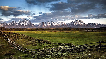 Nature, Mountains, Clouds, Field, Fence, Pasture HD wallpaper
