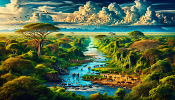 Majestic Wildlife Oasis, Wildlife, nature, landscape, river, savanna HD wallpaper