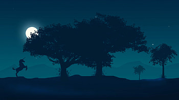 Scenery silhouette moon, Night unicorn HD wallpaper