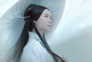 Girl with parasol, white, fantasy, lianxi, asian, art, parasol, girl, jinyuan liu, frumusete HD wallpaper