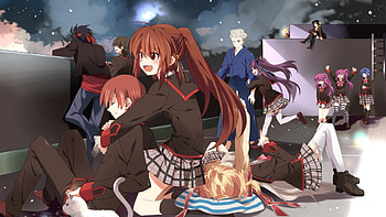 Little Buster Characters, night, busters, purple hair, uniform, long hair, roof, ponytail, twintails, short hair, school, blonde hair, bow, little busters, seifuku, ribbon, blue hair, pink hair, black hair, little, anime girl, anime, white hair, brown hair, anime guy, boots HD wallpaper