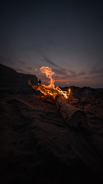 Fire, Bonfire, Twilight, Beach, Dark, Dusk HD phone wallpaper