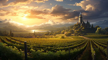 Breathtaking Vineyard Sunset Landscape, field, landscape, man made, vineyard HD wallpaper
